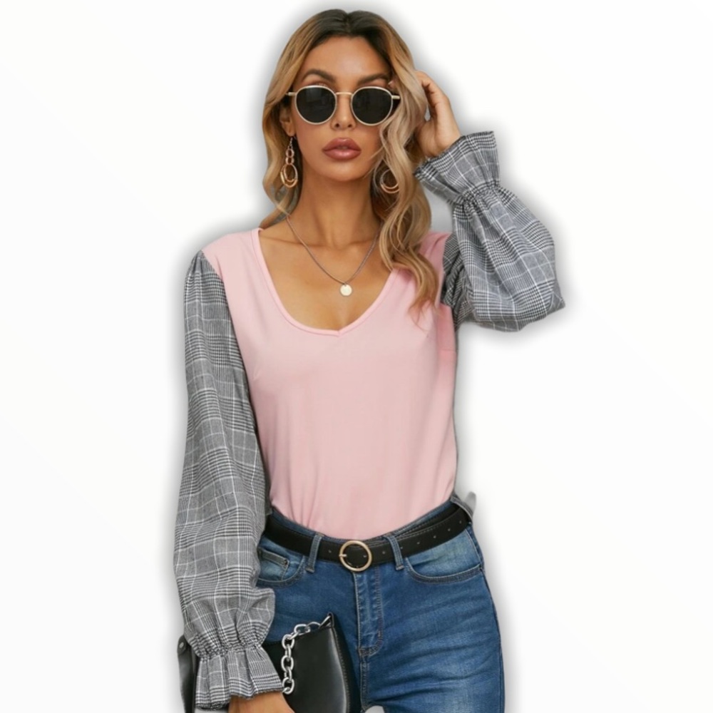 ✌🏼 #1351 Pastel Color Block Ruffled Sleeve Top - Picture 11 of 17